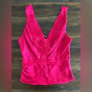 Express Hot Pink Pleated V-Neck Top